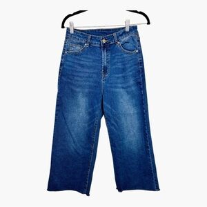 Sidefeel Medium Wash High Rise Cropped Wide Leg Jeans Minimalist Size 10